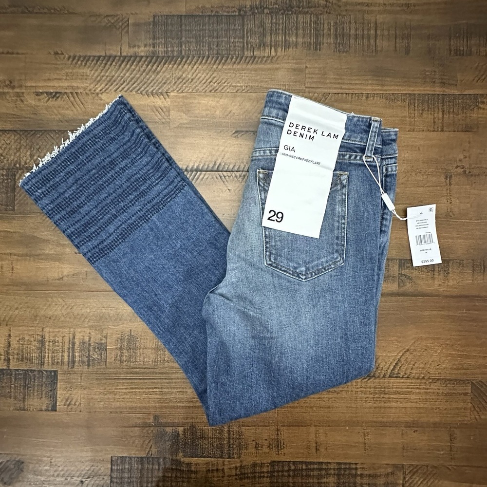 NWT $295‎ Derek Lam Gia Mid-Rise Cropped Flare Jeans In Marine Size: 29